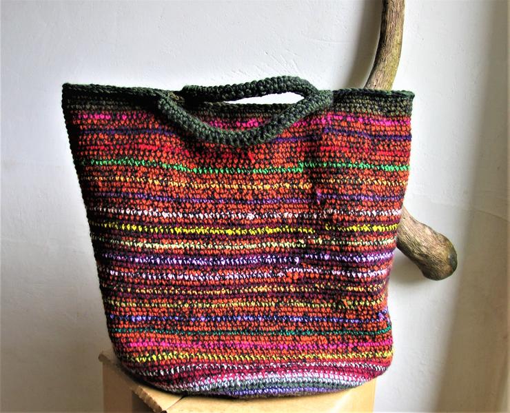  Boho Crochet Bag with Bamboo Circular Handles Bohemian Handbag  Cotton Crocheted Purse Tote Unique Striped Handbag Mom Gift Hippie bags  Purple Brown Gift for Woman Bohemian Eco Friendly : Handmade Products