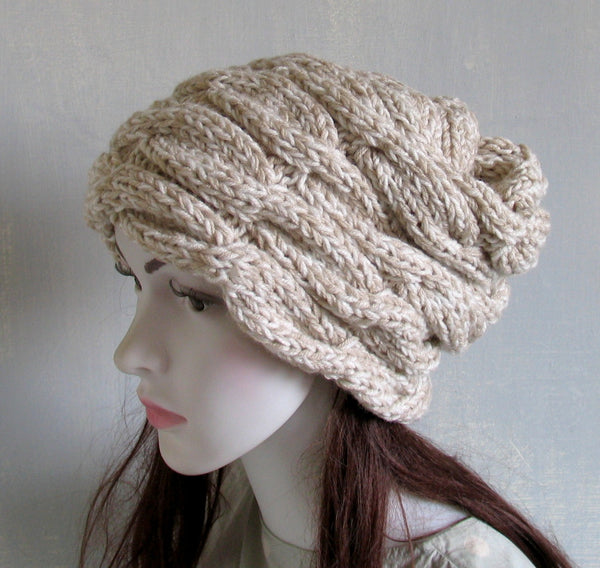 Hand Knitted Warm Slouchy Beanie Hat Soft Women's Chunky Knit Hat Winter Accessories