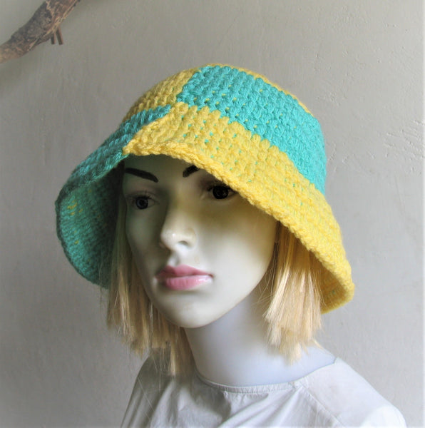 Bucket Hat Crochet Women Man Bucket Hat Unisex Fisherman Hat Festival Hat Rustic Brim Hat Cotton Multicolor Hat