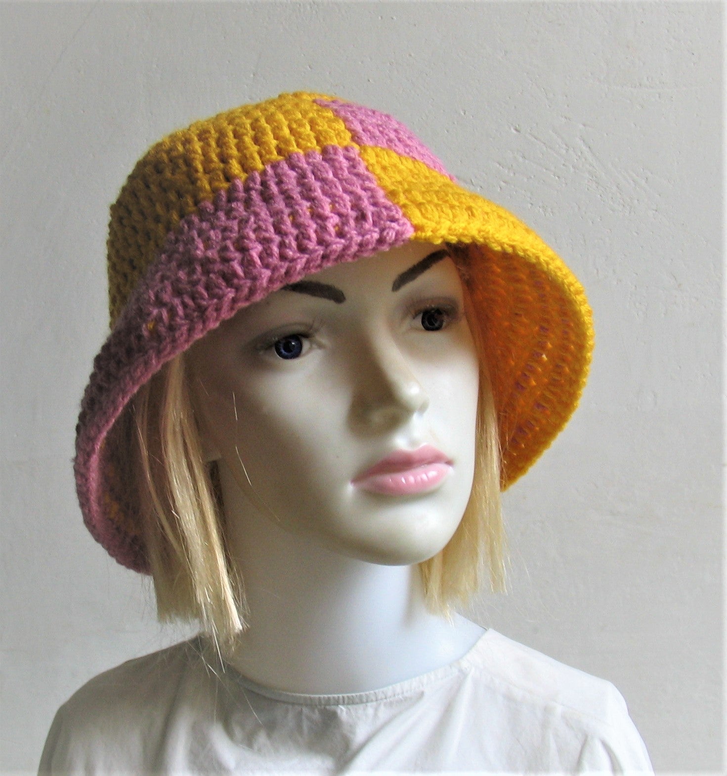 Bucket Hat Crochet Women Man Bucket Hat Unisex Fisherman Hat Festival Hat Rustic Brim Hat Cotton Multicolor Hat