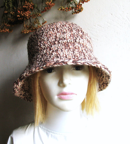 Bucket Hat Handmade Crochet Warm Rustic  Boho Hat Bucket Hats Fall Autumn Winter Ladies Hat