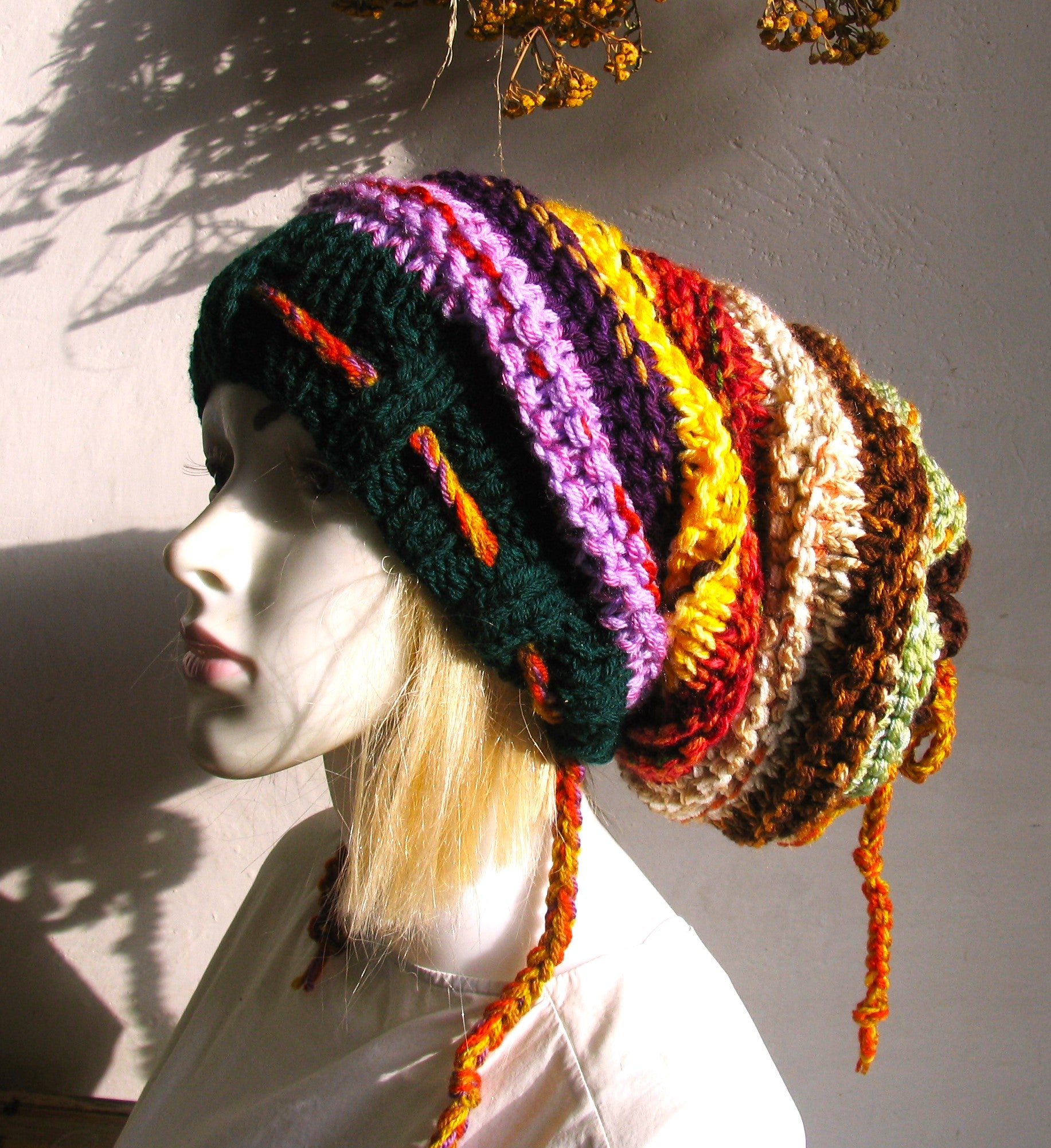 Rastafarian Dreadlock Slouch Beanie With Visor - Oversized Cotton Knit In Pink