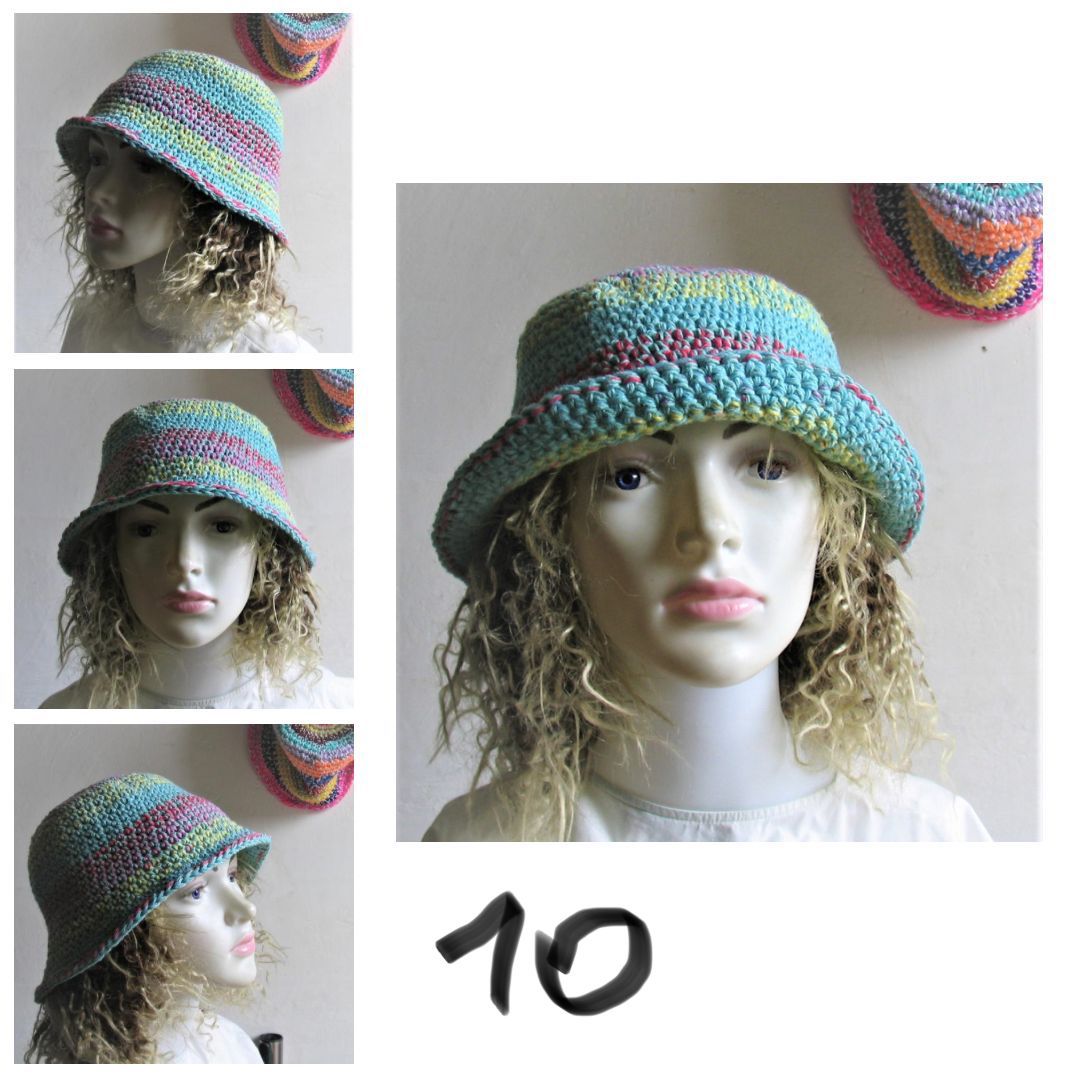 Bucket Hat Crochet Women Man Bucket Hat Unisex Fisherman Hat Festival Hat Rustic Brim Hat Cotton Multicolor Hat OOAK Ready to Ship #1