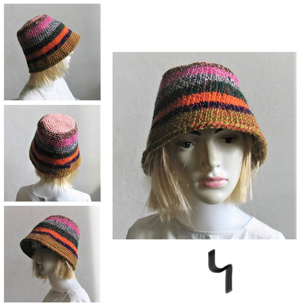 Bucket Hat Crochet Women Man Bucket Hat Unisex Fisherman Hat Festival Hat Rustic Brim Hat Cotton Multicolor Hat OOAK Ready to Ship #3