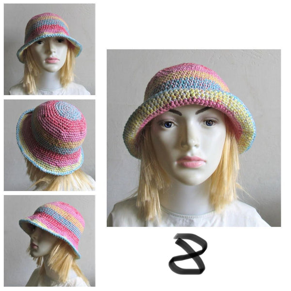 Bucket Hat Crochet Women Man Bucket Hat Unisex Fisherman Hat Festival Hat Rustic Brim Hat Cotton Multicolor Hat OOAK Ready to Ship #4