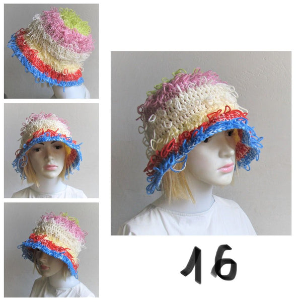 Bucket Hat Crochet Women Man Bucket Hat Unisex Fisherman Hat Festival Hat Rustic Brim Hat Cotton Multicolor Hat OOAK Ready to Ship #4