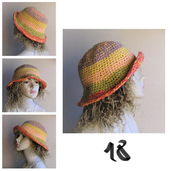 Bucket Hat Crochet Women Man Bucket Hat Unisex Fisherman Hat Festival Hat Rustic Brim Hat Cotton Multicolor Hat OOAK Ready to Ship #5