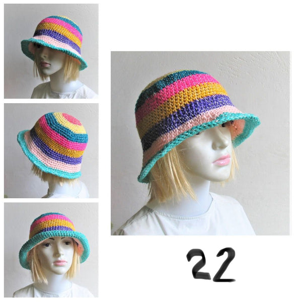 Bucket Hat Crochet Women Man Bucket Hat Unisex Fisherman Hat Festival Hat Rustic Brim Hat Cotton Multicolor Hat OOAK Ready to Ship #5