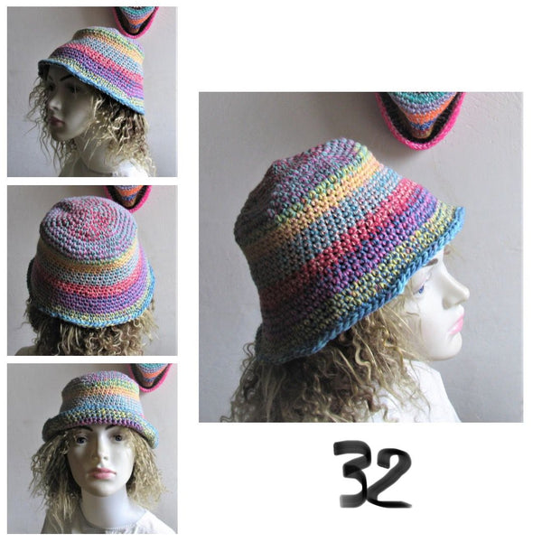 Bucket Hat Crochet Women Man Bucket Hat Unisex Fisherman Hat Festival Hat Rustic Brim Hat Cotton Multicolor Hat OOAK Ready to Ship #7