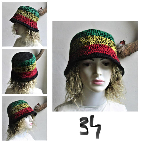 Bucket Hat Crochet Women Man Bucket Hat Unisex Fisherman Hat Festival Hat Rustic Brim Hat Cotton Multicolor Hat OOAK Ready to Ship #7