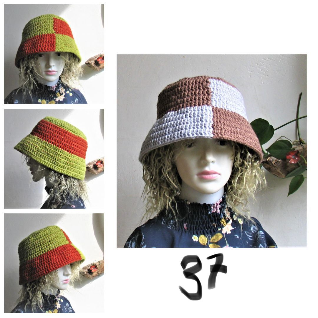Bucket Hat Crochet Women Man Bucket Hat Unisex Fisherman Hat Festival Hat Rustic Brim Hat Cotton Multicolor Hat OOAK Ready to Ship #8