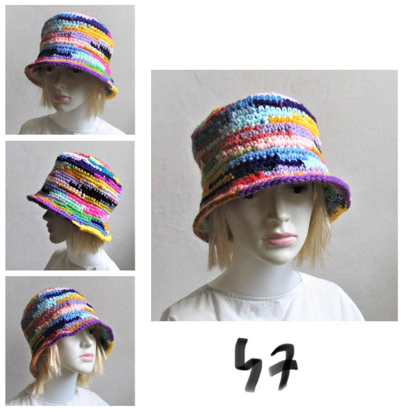 Bucket Hat Crochet Women Man Bucket Hat Unisex Fisherman Hat Festival Hat Rustic Brim Hat Cotton Multicolor Hat OOAK Ready to Ship #10