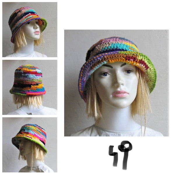 Bucket Hat Crochet Women Man Bucket Hat Unisex Fisherman Hat Festival Hat Rustic Brim Hat Cotton Multicolor Hat OOAK Ready to Ship #10