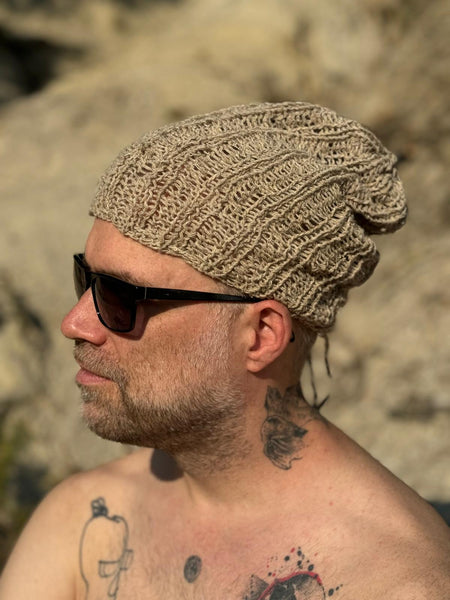 Hemp Summer Sun Beanie Hemp Knit Tube Hat Women Men Handmade Unisex Dreads Long Tube Slouchy hat