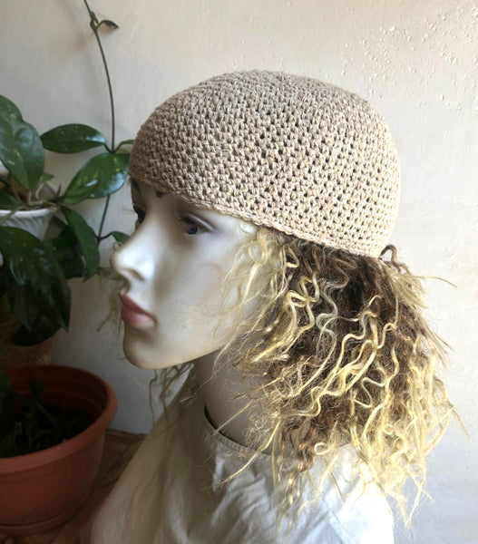 Handmade Hemp Crochet Kufi Skull Cap Beanie Summer Hat Organic Hemp Skull Cap