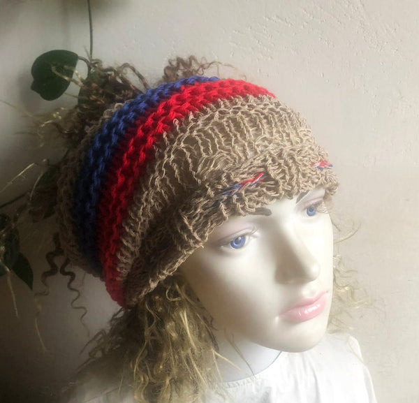 Hemp Summer Sun Beanie Hemp Knit Tube Hat Women Men Handmade Unisex Dreads Long Tube Slouchy hat