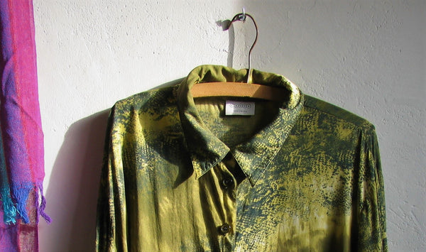 Vintage 70s Bohemian Women's Blouse Hippie Trendy Snake's skin Print Blouse  Women Shirt Casual Blouse