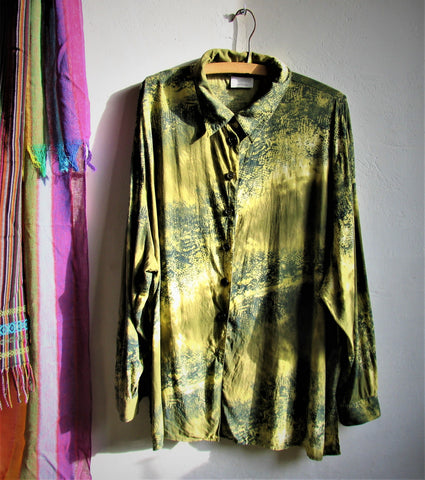 Vintage 70s Bohemian Women's Blouse Hippie Trendy Snake's skin Print Blouse  Women Shirt Casual Blouse
