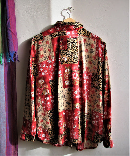 Vintage 70s Bohemian Women's Blouse Hippie Trendy Anmal Floral  Patchwork Print Blouse  Women Shirt Casual Blouse