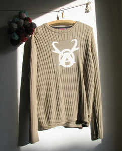 Vintage 90s Light Beige Color 100% Cotton Christmas Sweater Hippie Boho Grunge Beach Size L/XL