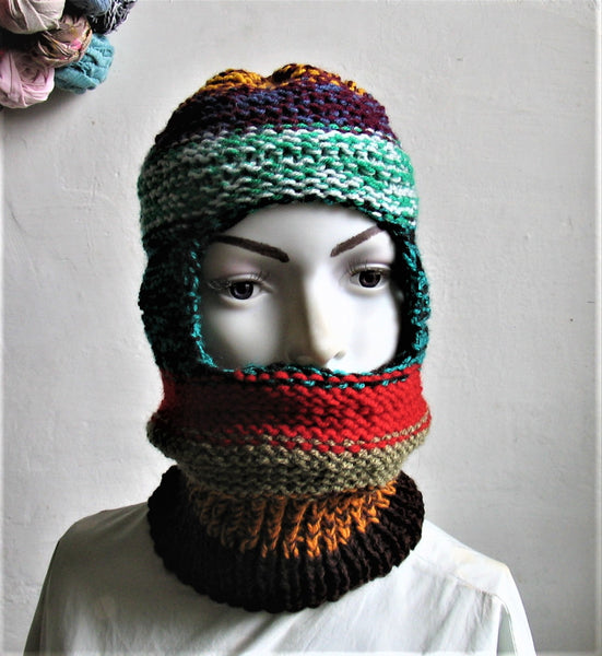 Hand Knitted Balaclava Winter Hat Full Face Mask Helmet Hand Knit Ski Mask Balaclava Fits Men Women Face Cover Cold Weather Mask Handmade Unisex Balaclava