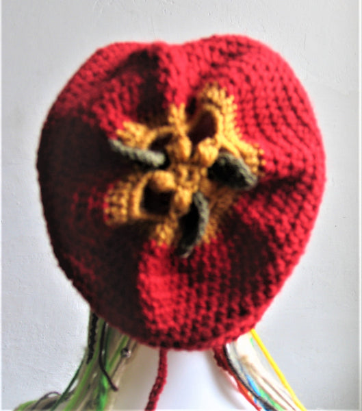 Crochet Unisex Dread Beanie with Sunflower