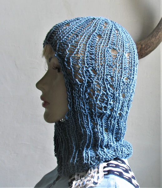 Handmade Cotton Summer Beanie Slouchy Hat Knitted Tattered Balaclava  Boro Unisex Soft Sun Beach Balaclava   Balaclava Grunge Style Grunge Clothes