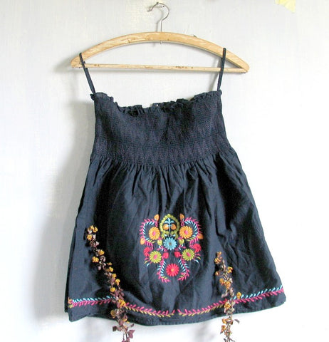 Vintage Mini Floral Skirt Grunge Hippie Beach Skirt Embroidered Skirt Pattern Medium Size 90s