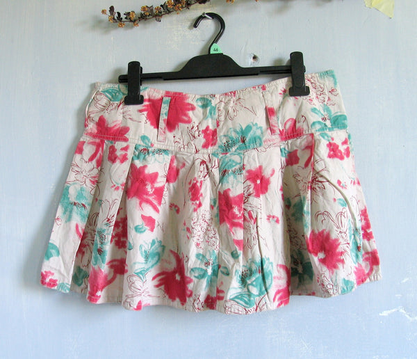 Vintage Mini Floral Skirt Grunge Hippie Beach Skirt Medium Size 90s