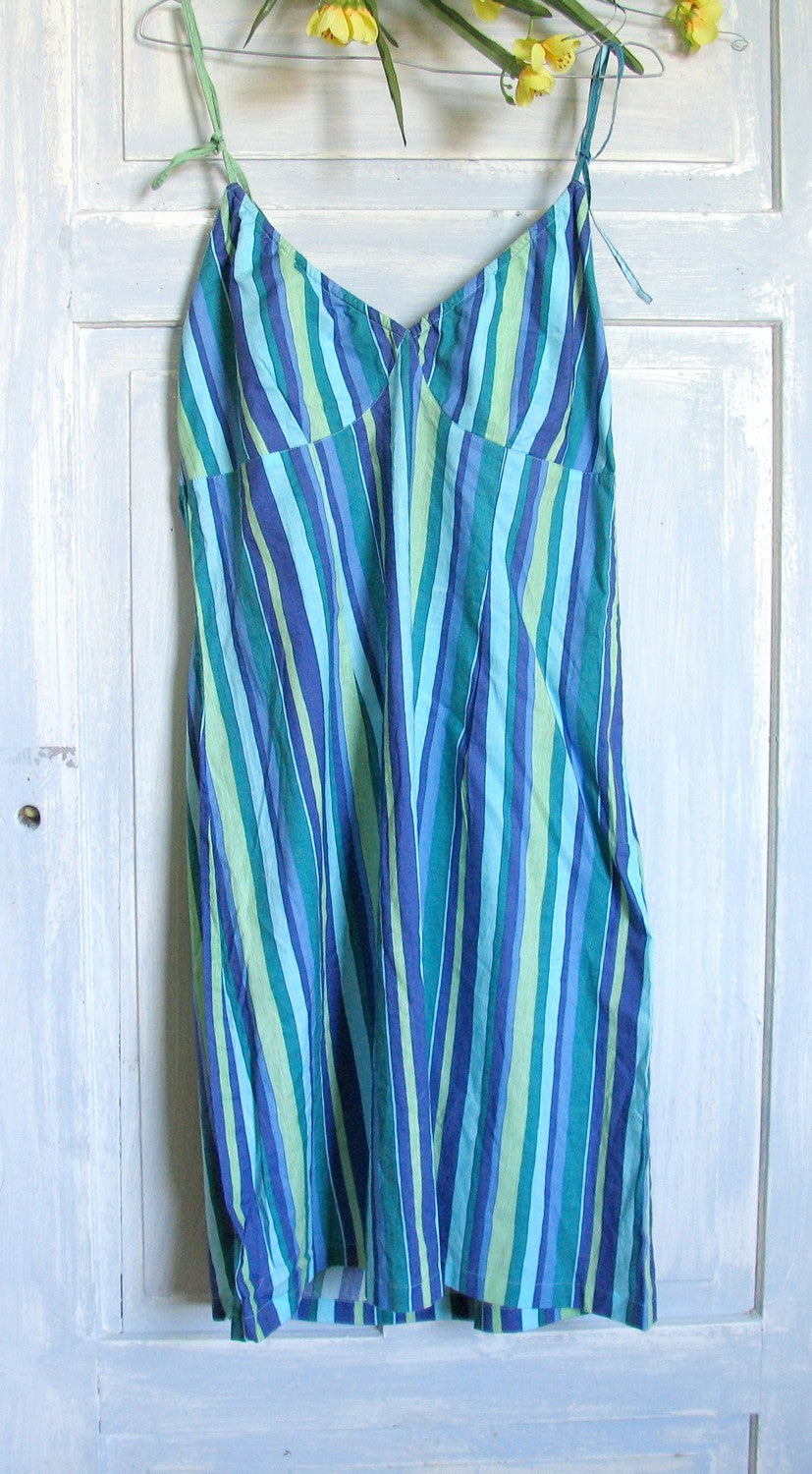 Vintage Striped Dress Grunge Hippie Beach Medium Size 90s