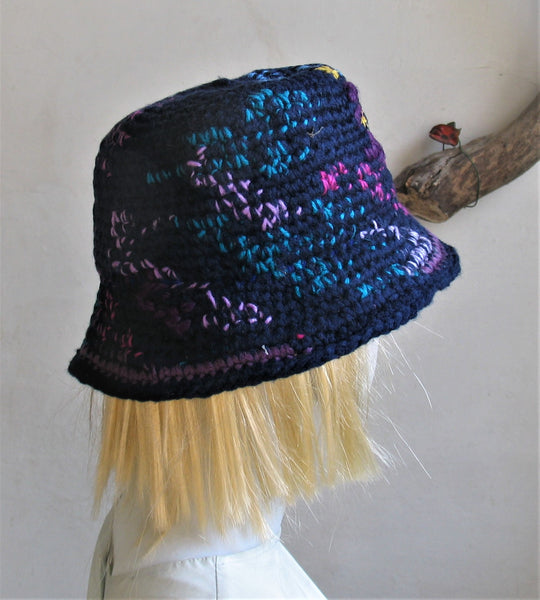 Starry Sky Bucket Hat Astronomy Unisex Woven Hat Cute Cloudy Crochet Handmade Hat Dread Accessories Rainbow Bucket Hat