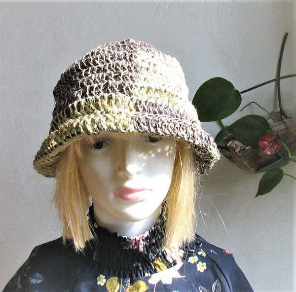 Checkered Bucket Hat Handmade Crochet Cotton Linen Sun Hat Summer Straw Beach Hat Trending Women Unisex Bucket Hat for Dreadlocks Vintage look Fisher Man Hat Various Colours