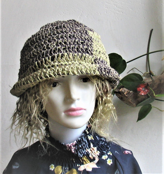 Checkered Bucket Hat Handmade Crochet Cotton Linen Sun Hat Summer Straw Beach Hat Trending Women Unisex Bucket Hat for Dreadlocks Vintage look Fisher Man Hat Various Colours