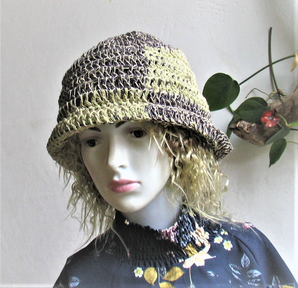Checkered Bucket Hat Handmade Crochet Cotton Linen Sun Hat Summer Straw Beach Hat Trending Women Unisex Bucket Hat for Dreadlocks Vintage look Fisher Man Hat Various Colours