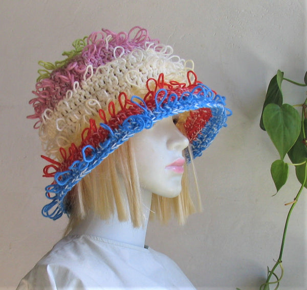 Bucket Hat  Distressed Crochet Sun Beach Rustic Bohemian Dreads Hat Boho Hippie Hipster Festival Hat Girl's Ladies Hat 60s