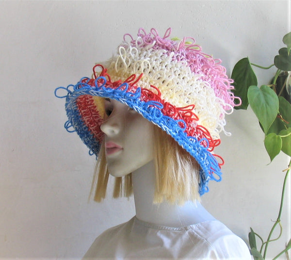 Bucket Hat Distressed Crochet Hat Sun Beach Rustic Bohemian Western Hat Boho Dreads Hippie Hipster Festival Hat Girl's Ladies Hat 60s