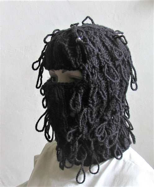 Hand Knitted Distressed Balaclava Winter Hat Full Face Mask Helmet Hand Knit Ski Mask Balaclava Fits Men Women Face Cover Cold Weather Mask Handmade Unisex Balaclava