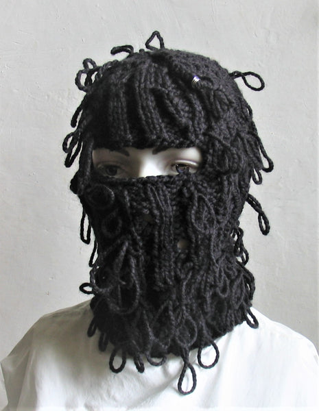 Hand Knitted Distressed Balaclava Winter Hat Full Face Mask Helmet Hand Knit Ski Mask Balaclava Fits Men Women Face Cover Cold Weather Mask Handmade Unisex Balaclava