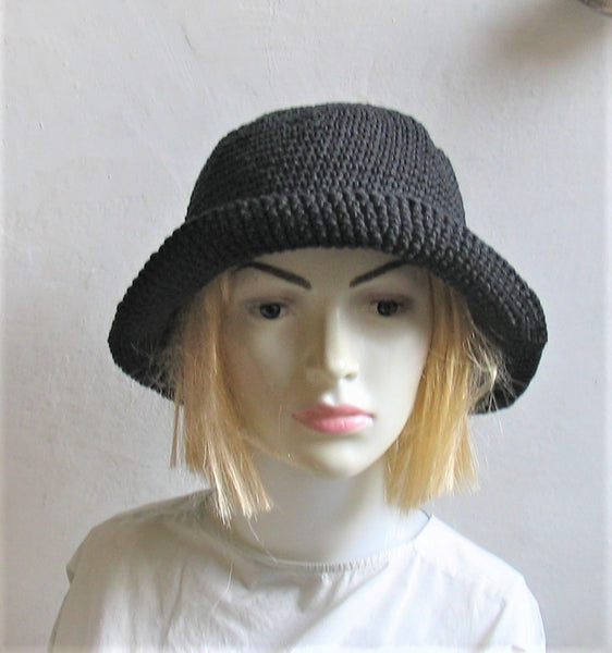 Crochet Cotton Hat For Woman & Girl, Cotton Summer Hat, Beige Brim Cloche Hat, Woman Cloche Hat