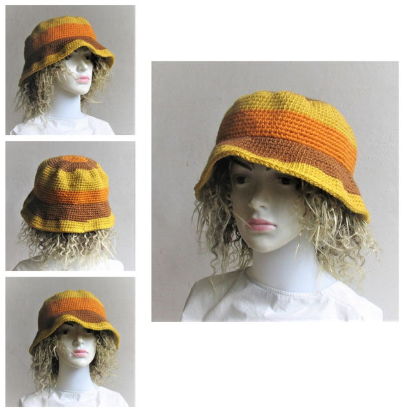 Handmade Crochet Bucket Hat Men Women Unisex dreadlocks Bucket Hat Rustic  Boho Hippie Hipster Festival Hat