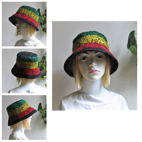 Crochet  Checkered bucket hat Bucket hat for dreadlocks Sun Summer beach hat
